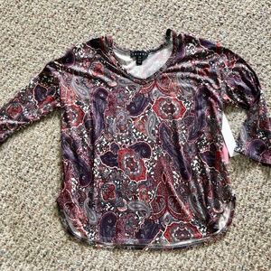 Tribal 3/4 Sleeve Shirt Purple and Pink Paisley